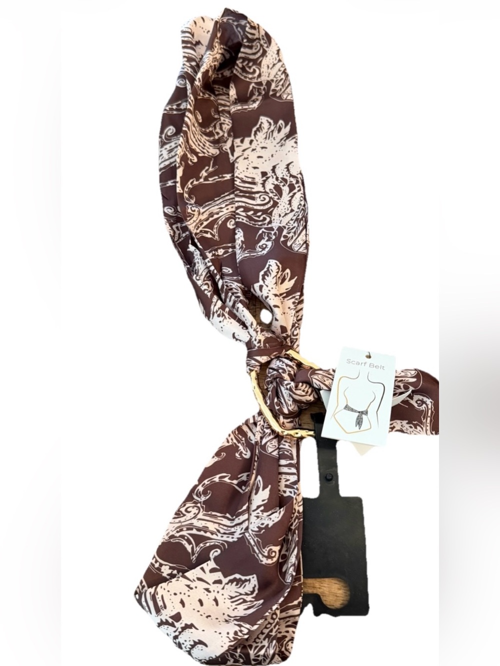 House of Harlow 1960 Brown and Cream Paisley Scarf Belt with Gold Tone Buckle